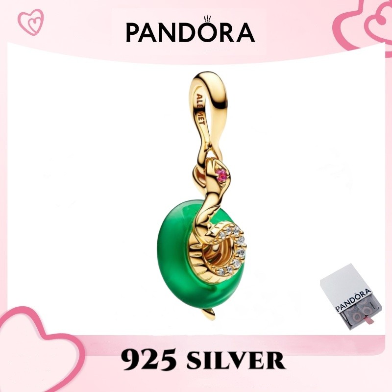 Mới 100% PANDORA Mới S925 Bạc Nguyên Chất Vòng Tay Trang Sức Có Mặt Dây Chuyền Hạt Charm Rắn Xanh Mu