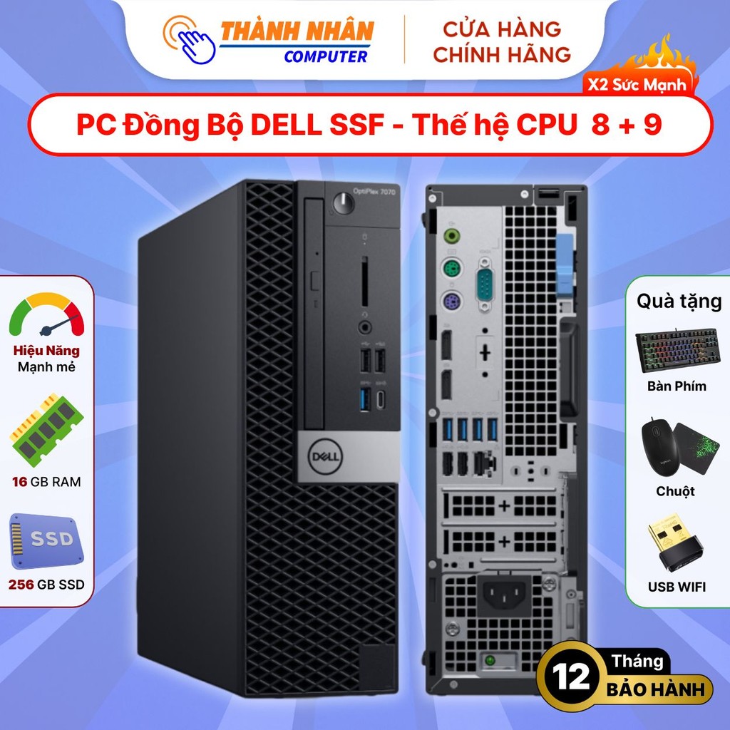 Máy Tính DELL Optiplex SSF - Core i3/i5/i7 Gen 8+9, 16GB RAM, 512GB SSD, kèm Phím, Chuột, USB WIFI