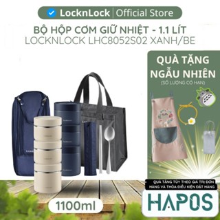 Bộ hộp cơm giữ nhiệt LocknLock 1.1L Chính hãng 3 ngăn, Kèm túi đựng muỗng đũa, giữ nhiệt lâu - HAPOS KIDS