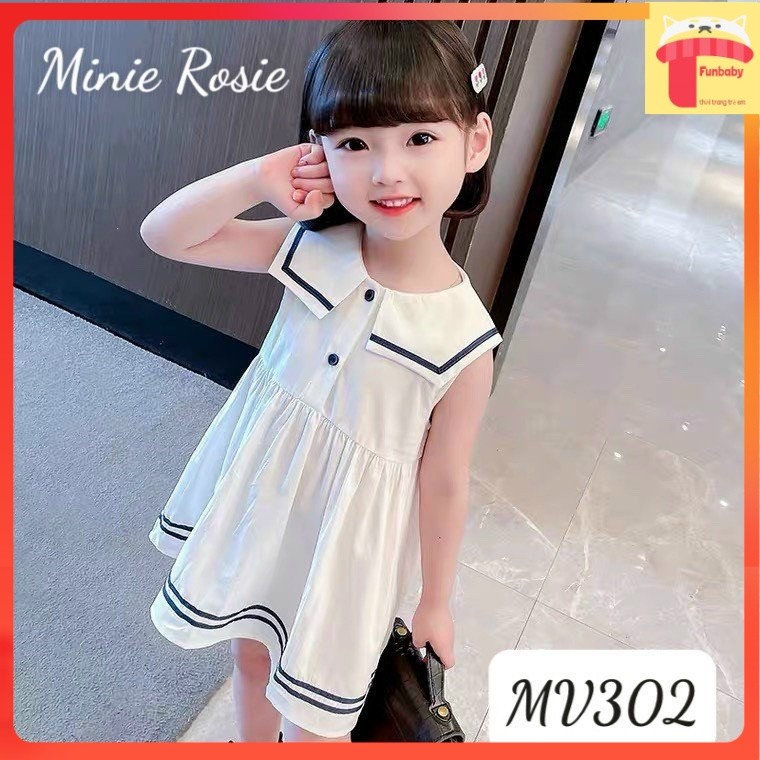 Váy bé gái màu trắng 1-11 tuổi sát nách Roisie, Đầm thủy thủ cho bé hàng thiết kế chất thô mềm siêu 