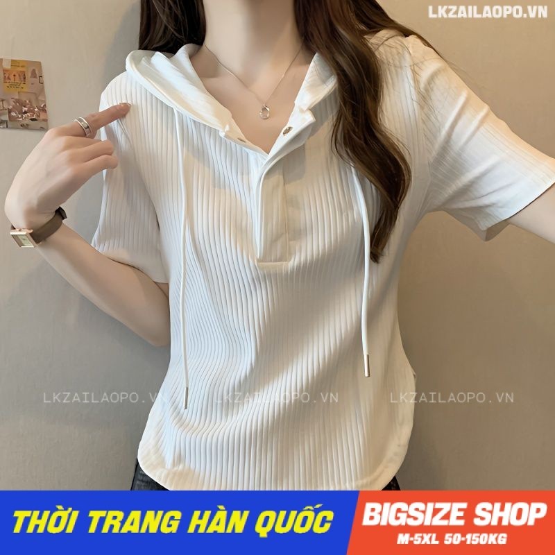 Áo thun nữ tay ngắn Bigsize Áo hoodie kiểu form rộng cổ chữ v trắng mùa hè Phong Cách hàn quốc đẹp Thanh Lịch cho nữ