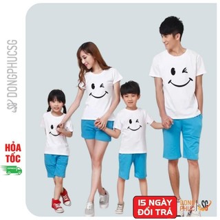 Áo gia đình mặt cười Đồng phục gia đình 3/4/5 người Áo đôi mẹ và bé Thun cotton Màu trắng GD314T