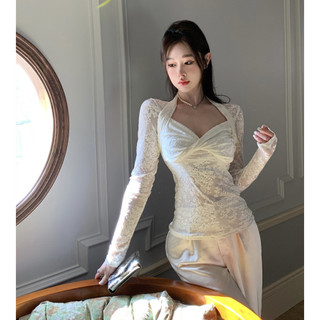 Thời Trang Mới Gợi Cảm Nhung Jacquard Cổ Chữ V Chống Nắng Dài Tay Top Nữ
