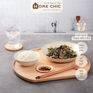 Khay gỗ tròn Mâm gỗ đựng đồ ăn bằng gỗ, khay gỗ decor hình tròn khuyết chất liệu gỗ tần bì | HOME CHIC CORNER