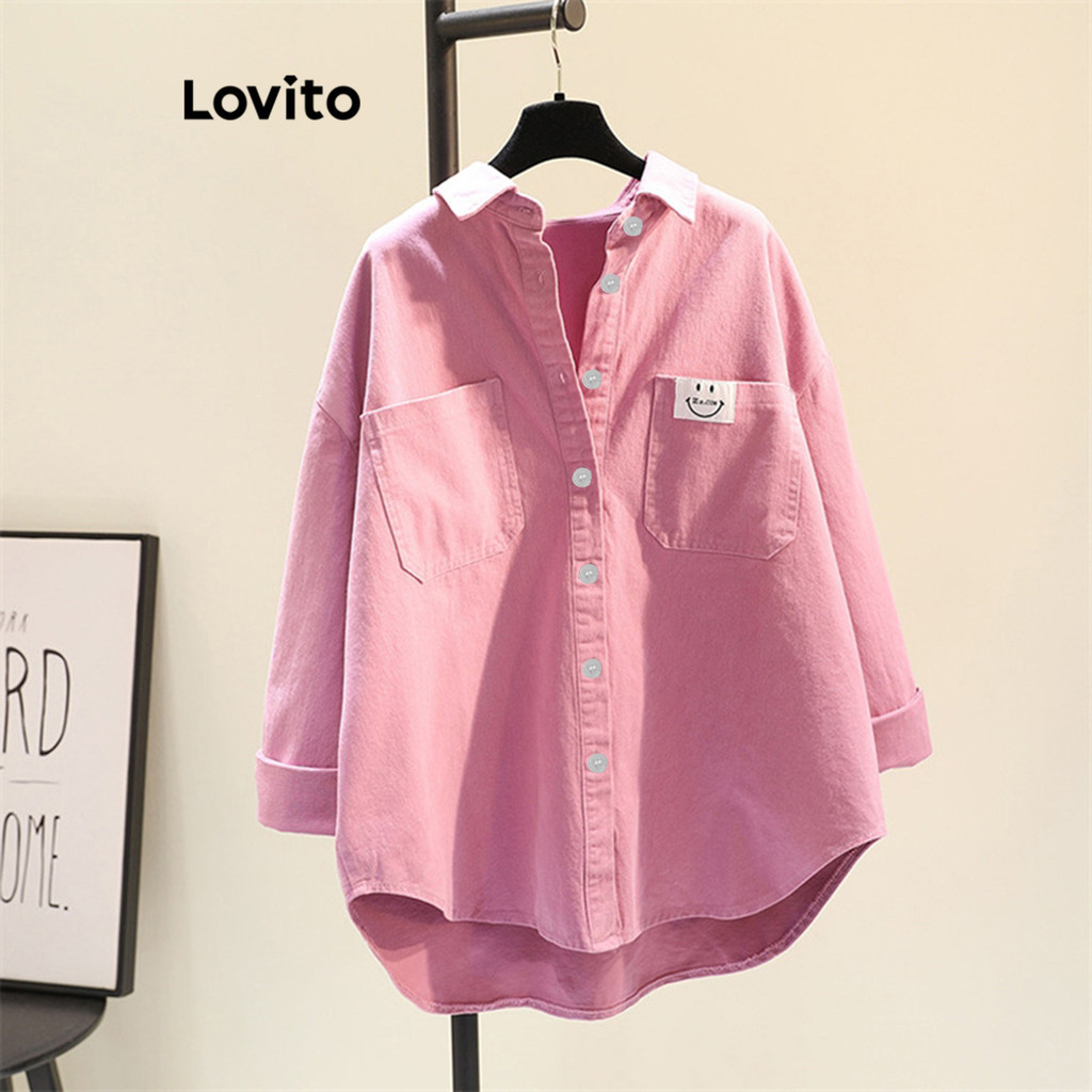 Áo kiểu Lovito có túi trước cài nút màu trơn thường ngày cho nữ LNA29005 (màu trắng/ hồng/ xanh dương)