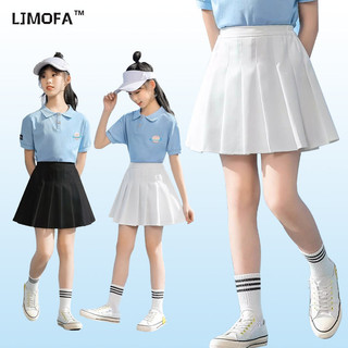 LJMOFA Váy ngắn cho bé Màu trơn Váy xếp ly phong cách JK có quần an toàn Chống chói cho bé gái