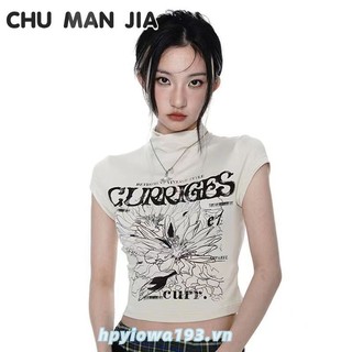 Chu MAN JIA Nữ Mùa Hè Thường Ngày Cotton Tay Ngắn Nguyên Chất Gợi Cảm Hot Girl Áo Thun Ngắn Slim Fit Đa Năng Vai Phải