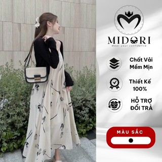 Đầm bầu thiết kế set hai dây kèm áo khoác len họa tiết hoa style vintage dự tiệc công sở thời trang MIDORI
