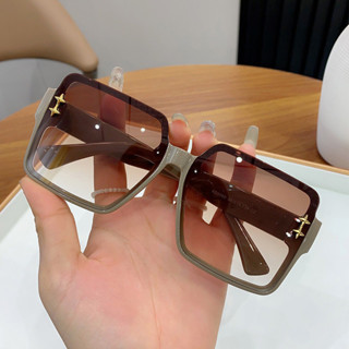 Kính Mát Vuông Nữ Thương Hiệu Thiết Kế Thời Trang Nửa Khung Gradient Kính Chống Nắng Sắc Thái Ống Kính Cắt Kính Mắt Nữ Với 2 Ngôi Sao Phụ Kiện