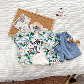 Set 3 chi tiết đi biển hoạ tiết cây dừa cho bé