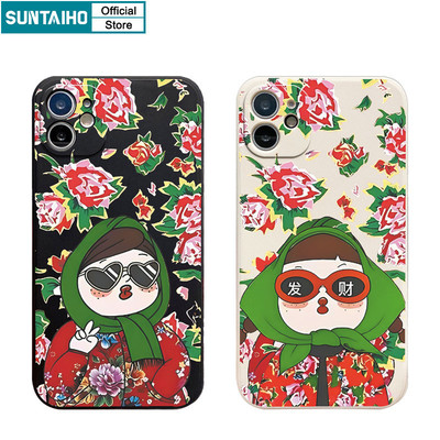 Suntaiho Ngộ nghĩnh Vỏ Độc Đáo Vải Hoa Họa Tiết Cô Gái Ốp lưng Cho Iphone 16 15 14 13 12 11 Pro Max IP 7 8 Plus Iphon X Xs XR Xs Max Silicon Mềm Cao Cấp Chống Sốc Ốp Lưng