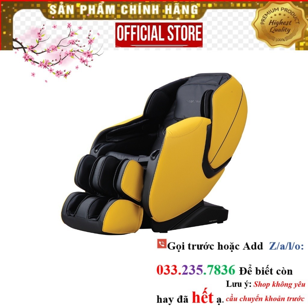 Ghế Massage Poongsan MCP-202 - Đen & Vàng, Nâu da, SL massage frame, Toàn thân, Cổ & Vai, Lưng & Thắt lưng, Chân