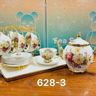 Bộ ấm trà cafe phong cách bắc âu hoạ tiết hoa hồng