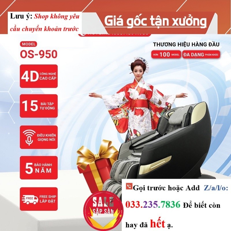 Ghế massage toàn thân Okinawa OS-950 4D+, trị liệu , điều khiển giọg nói - <New>