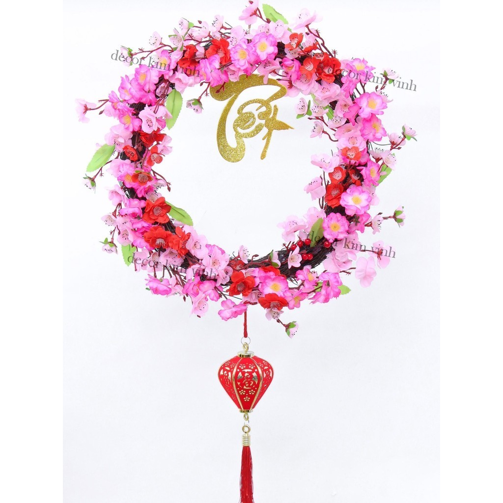 Vòng Hoa Trang Trí Tết Xuân H95 Kèm Đèn