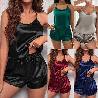 Bộ đồ ngủ satin gợi cảm bộ đồ lót lụa nữ đồ ngủ quần lót váy ngủ top và quần short 2pc s-2xl