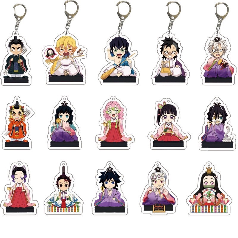 Móc Khóa Acrylic Hai Mặt Hình Truyện Tranh Demon Slayer Tanjiro Nezuko Akaza Shinobu_ĐH