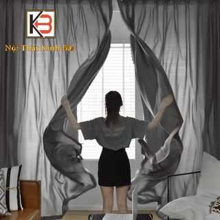 Rèm voan xám KB, rèm voan lụa ghi xám mềm mại sang trọng dùng trang trí rèm cửa, rèm spa