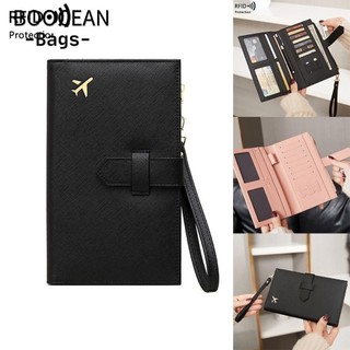 BOOCEAN Vỏ hộ chiếu RFID, Hộp đựng thẻ RFID di động chống trộm, Kẹp hộ chiếu da dung tích lớn đa chức năng Du lịch