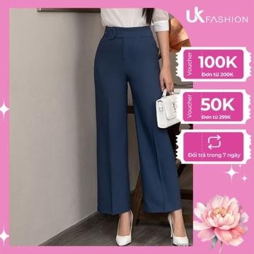 Quần Tây, Quần Vải Nữ Công Sở  UK Fashion Ống Rộng, Ống Suông Thiết Kế Đai Chữ D, Thanh Lịch, Nhẹ Nhàng NKQU2203001