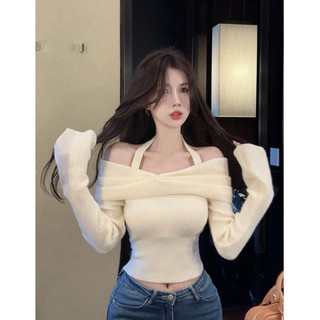 Áo coquette tay dài Áo Len Dây Nữ Áo Len Một Vai Nữ Dài Tay Đáy Áo Sơ Mi Gợi Cảm quây Top Áo Thun