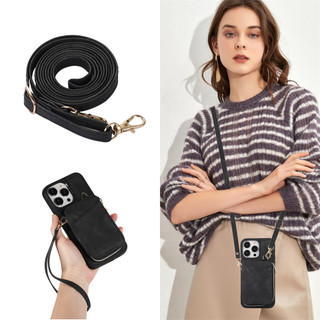 Nhựa Đeo Ngang Dây Kéo Dây Ví Cứng Ốp Lưng Điện Thoại Cho IPhone 15 14 Plus 13 12 11 Pro XS Max XR 7 8 6s Plus SE Khe Cắm Thẻ Vỏ Chống Rơi
