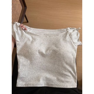 Đệm CROP TOP Pure Desire Ngọt Cay Dây Đeo Vai Lộn Xương Đòn Nơ Áo Thun Nữ Tay Ngắn Có Miếng Lót Ngực Không Áo Ngực Slim-fit Đáy Áo Sơ Mi