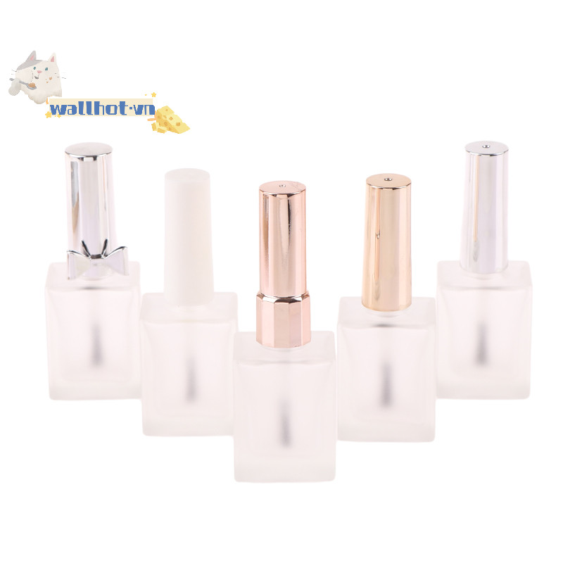 Wallhot &gt; 15ml Chai sơn móng tay tròn mờ rỗng có bàn chải di động Hộp đựng móng tay nghệ thuật thủy tinh Chai dầu móng tay chống ánh sáng tốt