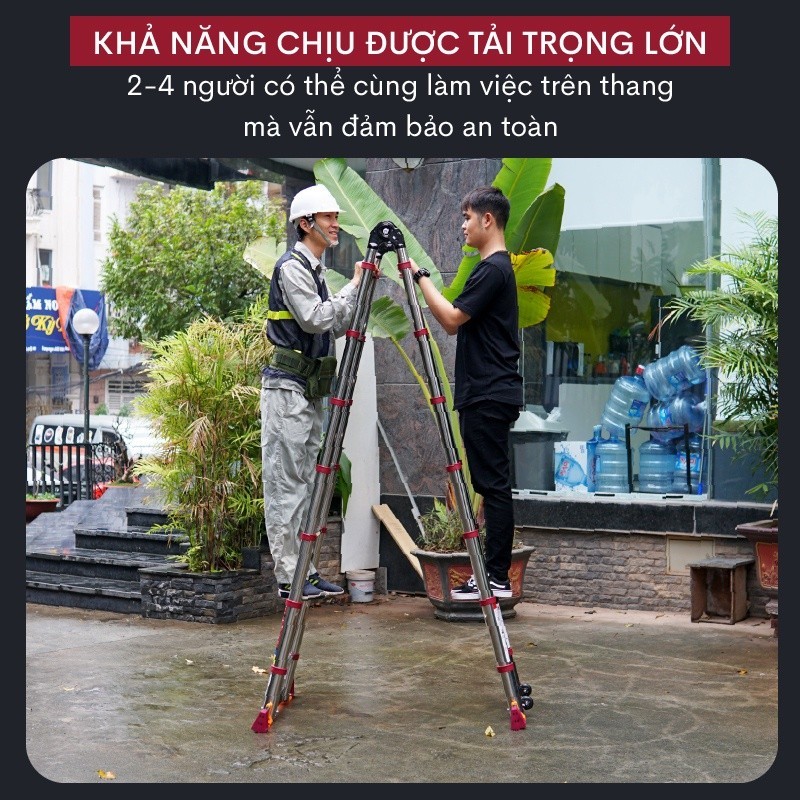 Thang nhôm rút đôi chữ A INOX 4.4M - 5M -5.6M