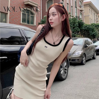 MOLASOME Nữ Thời Trang Mới Không Tay Cổ Chữ U Đan Slim Fit Dây Cổ Đầm