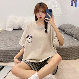 Bộ đồ ngủ nữ lụa sữa cotton mùa hè ngắn tay quần short bộ đồ ngủ nữ mùa hè homewear phù hợp với