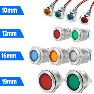  Đèn tín hiệu cảnh báo Led  5V-24V | 110-220V  Đèn báo nguồn tín hiệu điện Vỏ Kim loại chống nước IP67" 