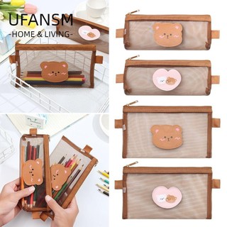 UFANSM lưới đựng bút trong suốt sức chứa lớn hình gấu dễ thương cho học sinh