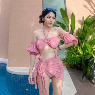Nhà Máy Giao Hàng Trực Tiếp Đồ Bơi Bikini Tay Phồng Sling Cổ Váy Thanh Lịch Chia Phong Cách Nữ