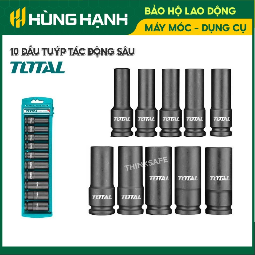 Bộ 10 đầu tuýp tác động sâu Impact DR Total 1/2 inch đa dạng kích cỡ, chất liệu thép CrMo, Chính hãn