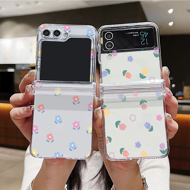 Dành Cho Samsung Galaxy Z Flip 6 5 4 3 5G F741B F731B F721B F711B Ốp Lưng Trong Suốt Họa Tiết Hoa Gấ