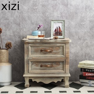 $xizi$ Tủ đầu giường cổ điển Mỹ, tủ khóa phòng ngủ lưu trữ gỗ rắn