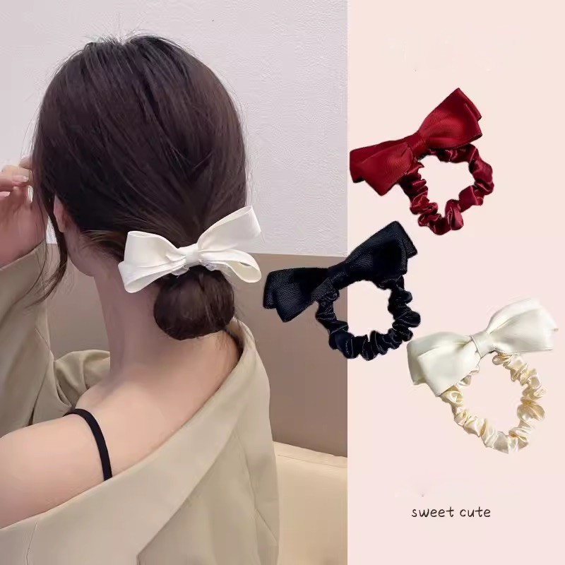 Dây buộc tóc cột tóc phối nơ vải nhỏ phong cách Hàn Quốc dịu dàng cho nữ S64