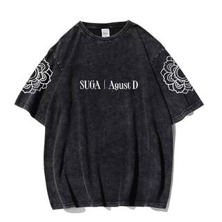 Áo Sơ Mi Nữ Bông Tai Kẹp Kpop BANGTAN SUGA Agust D-2 In Đồ Họa Áo Thun Cotton Giặt Nam Nữ Mùa Hè Cổ Tròn Tay Ngắn Cặp Đôi Hip-Hop Dạo Phố Áo Sơ Mi