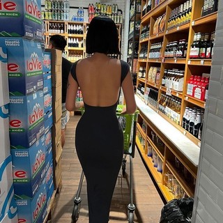 Cutenew Thanh Lịch Không Lưng Dài Nữ 2024 Mùa Hè Tay Ngắn Đảng Tối Bodycon Midi Váy