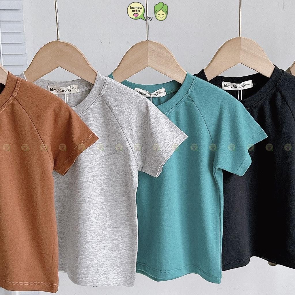 Áo Cộc Tay Bé Trai, Bé Gái KIMCHIBAY Vải Cotton 4C Mềm Mịn Phối Tay Giáp Lăng, Áo Thun Cho Bé Mặc Đi Chơi Đi Học KCA304