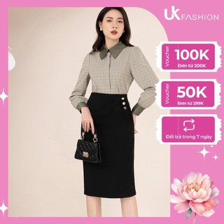 Chân Váy Bút Chì Công Sở 3 Cúc Đóng UK Fashion Thiết Kế Sang Trọng, Chất Liệu Vải Co Giãn Và Mềm Mịn NKCV2210001