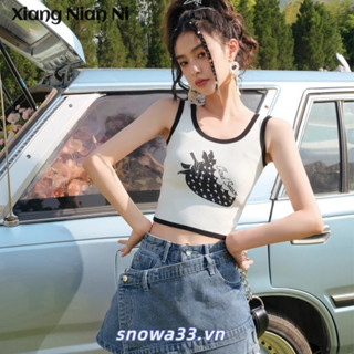 Xiang NIAN NI Mỹ ngọt ngào hottie mỏng vừa vặn áo vest rốn ngắn dành cho nữ mùa xuân 2024 phong cách mới bên trong in chữ đáy hàng đầu