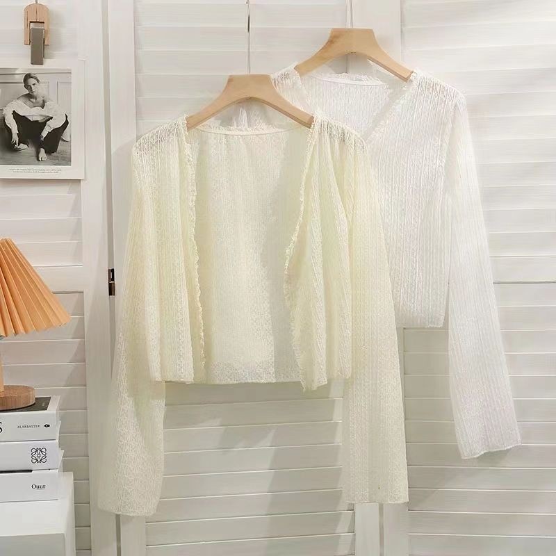 Mùa Hè Chống Nắng Cardigan Top Nữ Mỏng Ren Nhỏ Bên Ngoài Phù Hợp Với Sling Váy Khăn Choàng Áo Khoác Ngắn Mỏng