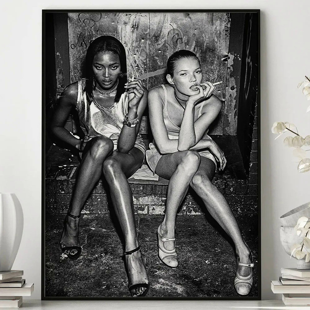 Naomi Campbell Kate Moss Hút Thuốc Thời Trang Poster Vải Treo Tường Nghệ Thuật In Hình Top Mẫu Biểu 