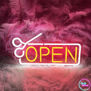Hair Salon Sign, Đèn led neon OPEN, 30 x 16 cm, Đèn neon bảng hiểu open trang trí cho cửa hàng - 187