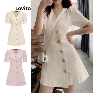 Đầm Lovito đính nút màu trơn thường ngày cho nữ L67AD101 (Màu mơ)