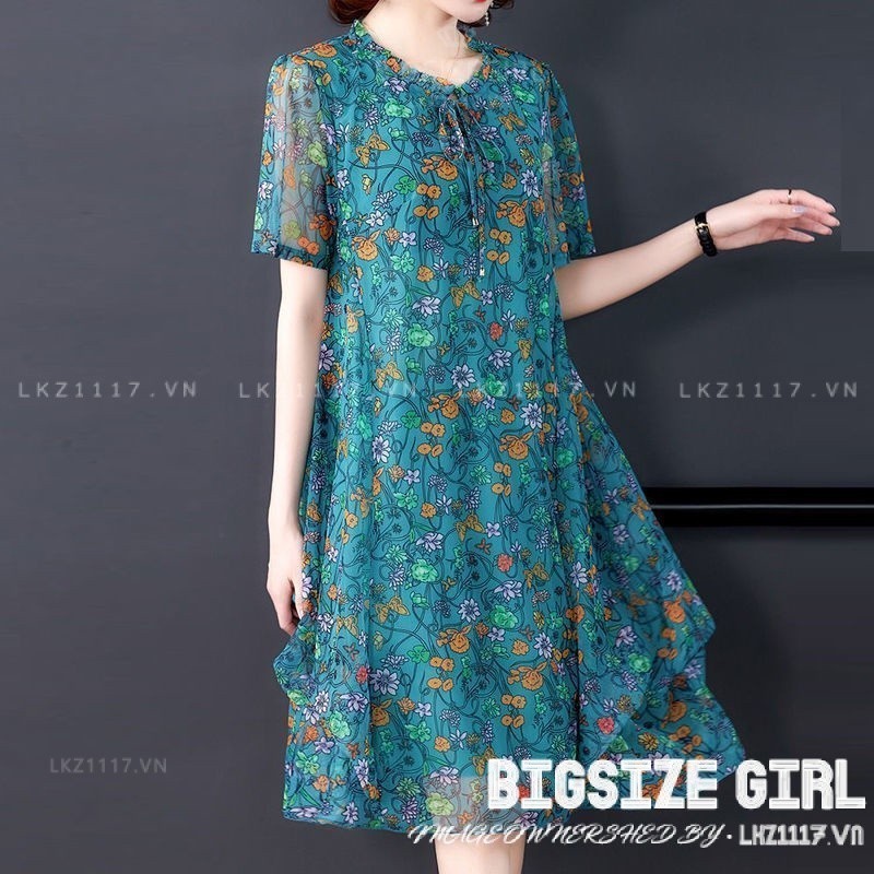 Đầm trung niên Bigsize nữ Váy hoa nhí voan dáng suông tay ngắn cổ tròn mùa hè，Đầm trung niên sang trọng cho mẹ đẹp thời trang Cao Cấp | BigBuy360 - bigbuy360.vn