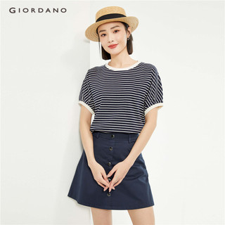 GIORDANO WOMEN 100% Cotton puff sleeve stripe loose tee 13324255