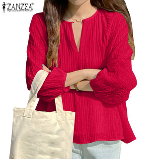 Zanzea nữ hàn quốc cổ chữ v tay đèn lồng màu trơn thanh lịch
